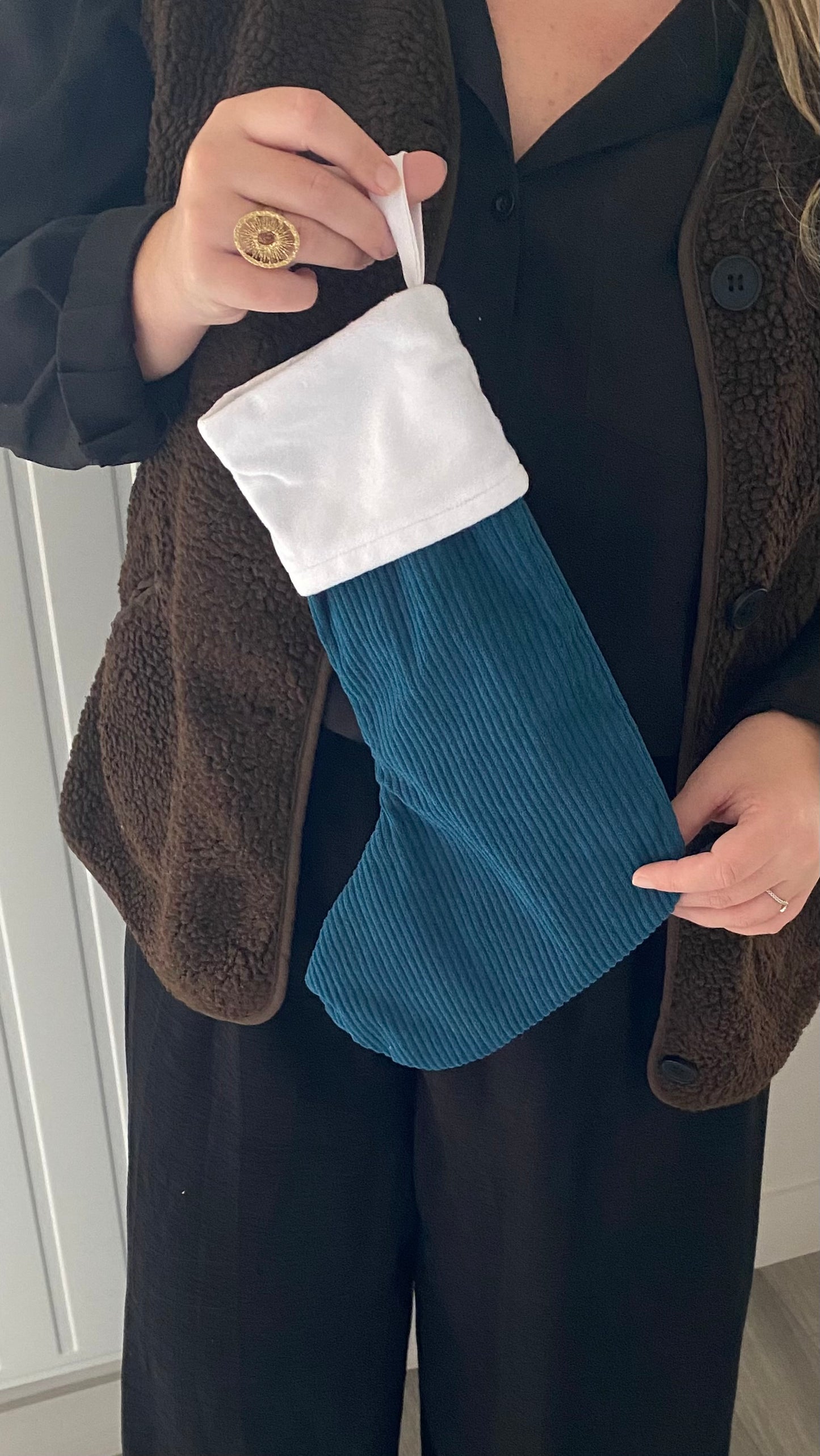 CHAUSSETTE DE NOËL EN VELOURS COTTELÉ - BLEU