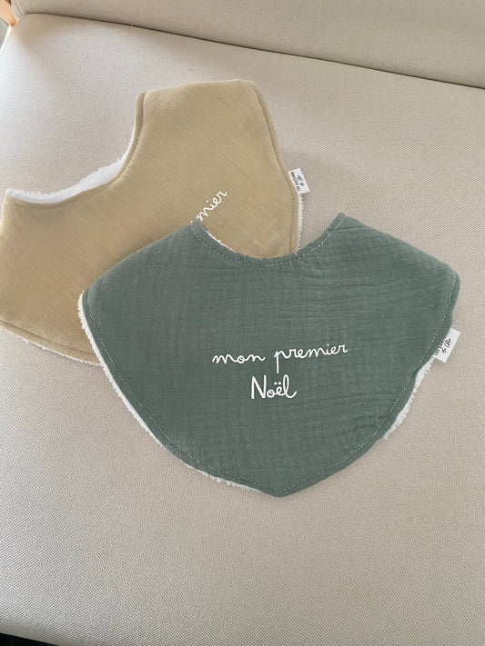 BAVOIR BANDANA "MON PREMIER NOËL" VERT SAUGE