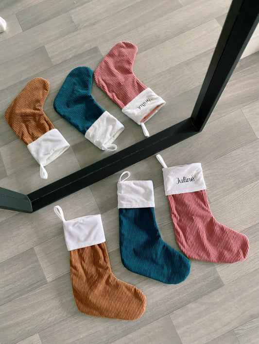 CHAUSSETTE DE NOËL EN VELOURS COTTELÉ - BLEU